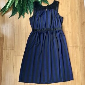 LOFT | Black/Blue Striped Dress